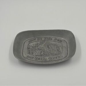 Vintage Wilton Armetale Bread Tray - Give Us This Day Our Daily Bread - Pewter